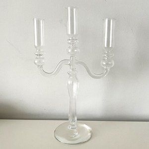 New CB2 Candelabra, 3 arm clear glass candle holder modern baroque style